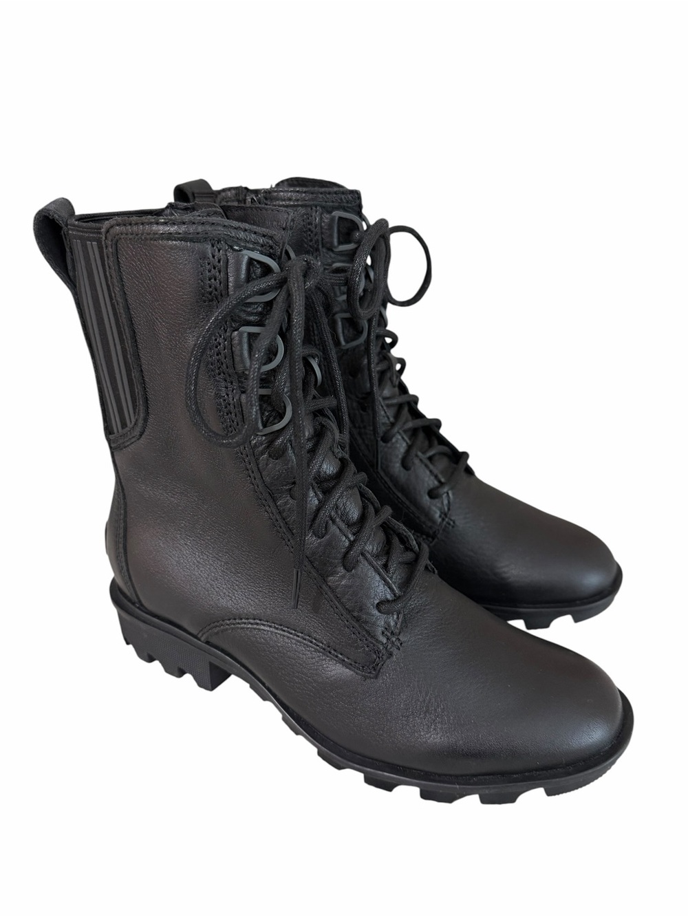 SOREL Phoenix Combat Lace-Up Boots Black Size 8.5 Waterproof Leather Mid-Calf
